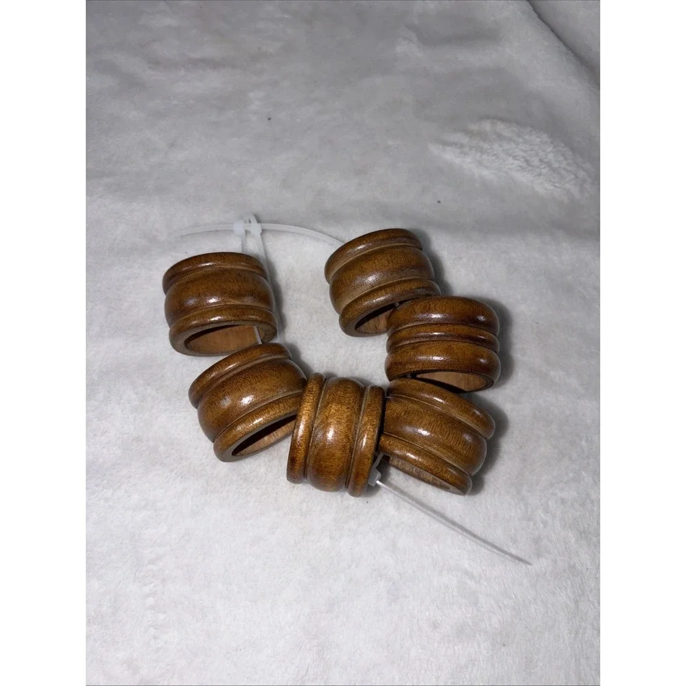 Set of 6 vintage 80s wooden napkin rings Dark Walnut stain‎ Scandinavian Style